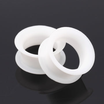 Detail View 1 of A Pair of Ultra Thin Flexible Silicone Ear Skin Double Flared Tunnel Plug-White